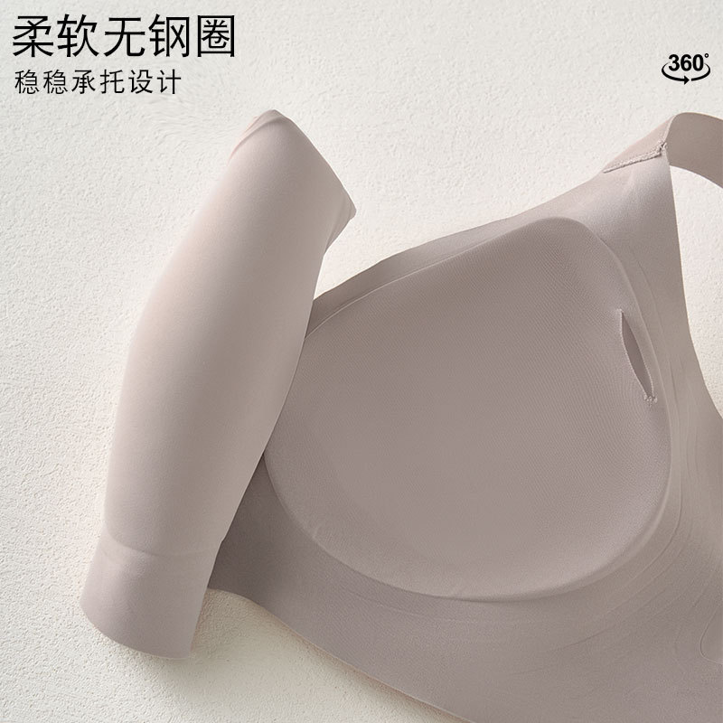 Gran tamaño suave de soporte de jalea ropa interior delgada pequeño sin marcas sujetador para mujeres que se reúnen contra los senos colgantes anti-caída sujetador de soporte superior