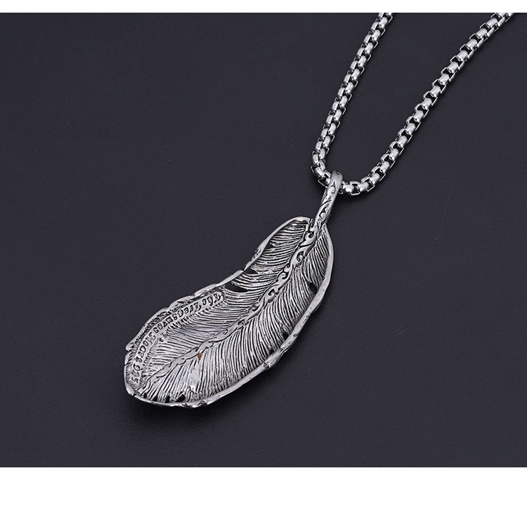 Titanium Feather Pendant Necklace For Couples Stainless Steel_voghion.com