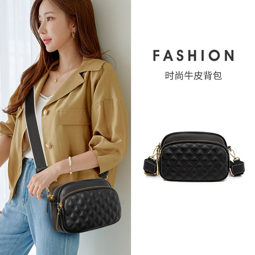 Source manufacturer genuine leather women's bag 2024 new fashion rhombus crossbody small bag women's single shoulder soft leather women's small bag