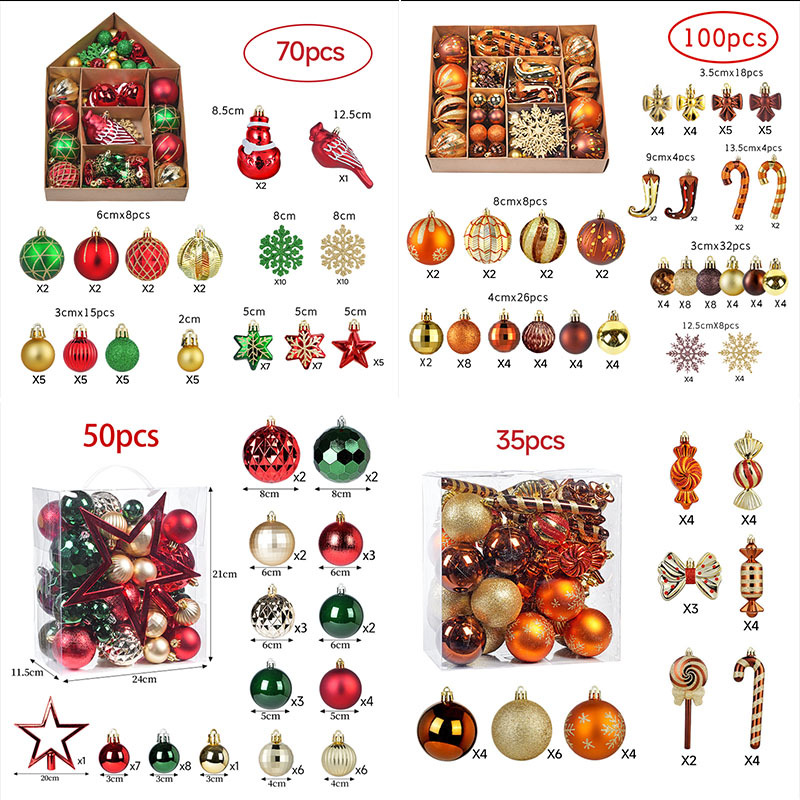 New Christmas Decoration Ball Christmas Tree Accessories Ball Pendant Set Boxed Electroplated Plastic Ball 50Pcs Round Ball