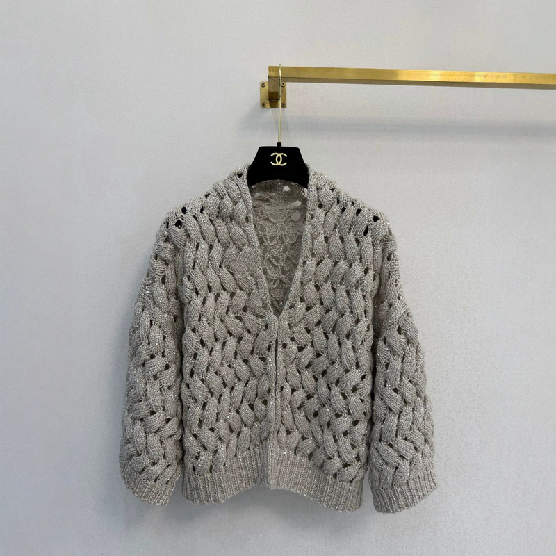 26 Early Autumn New European and American Cross-Border Foreign Trade Sequined Cable-Knit Loose Versatile Women's Knit Sweater Jacket