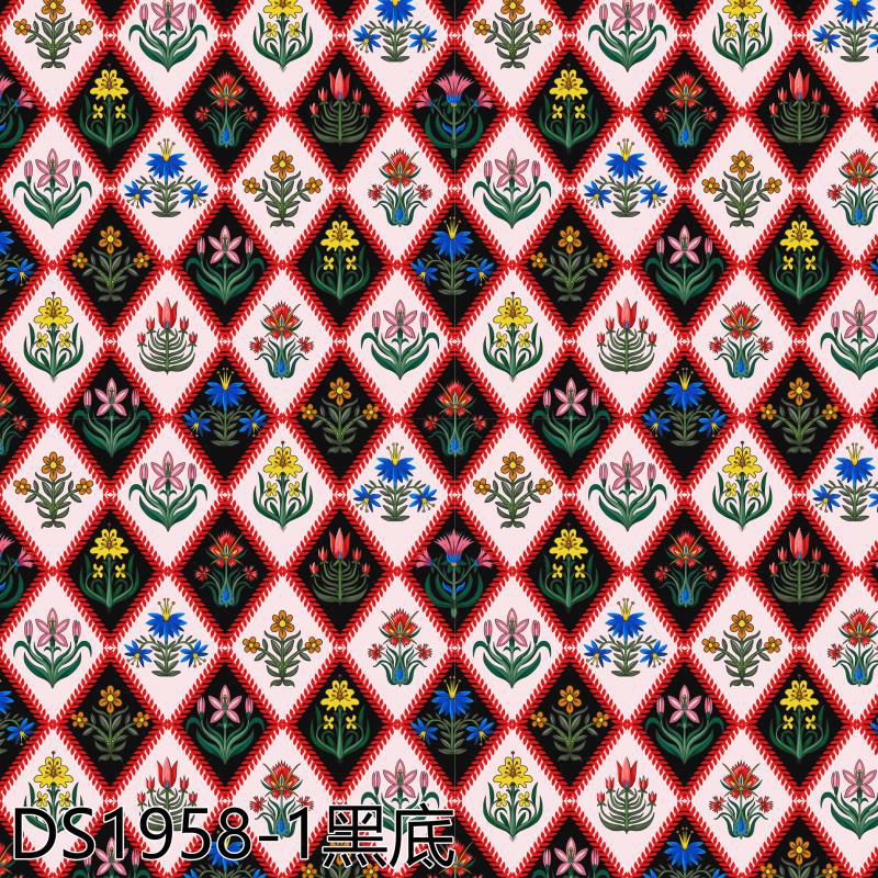 菱形格小花朵40支全棉数码印花布料 纯棉童装布包防蚊裤印花面料