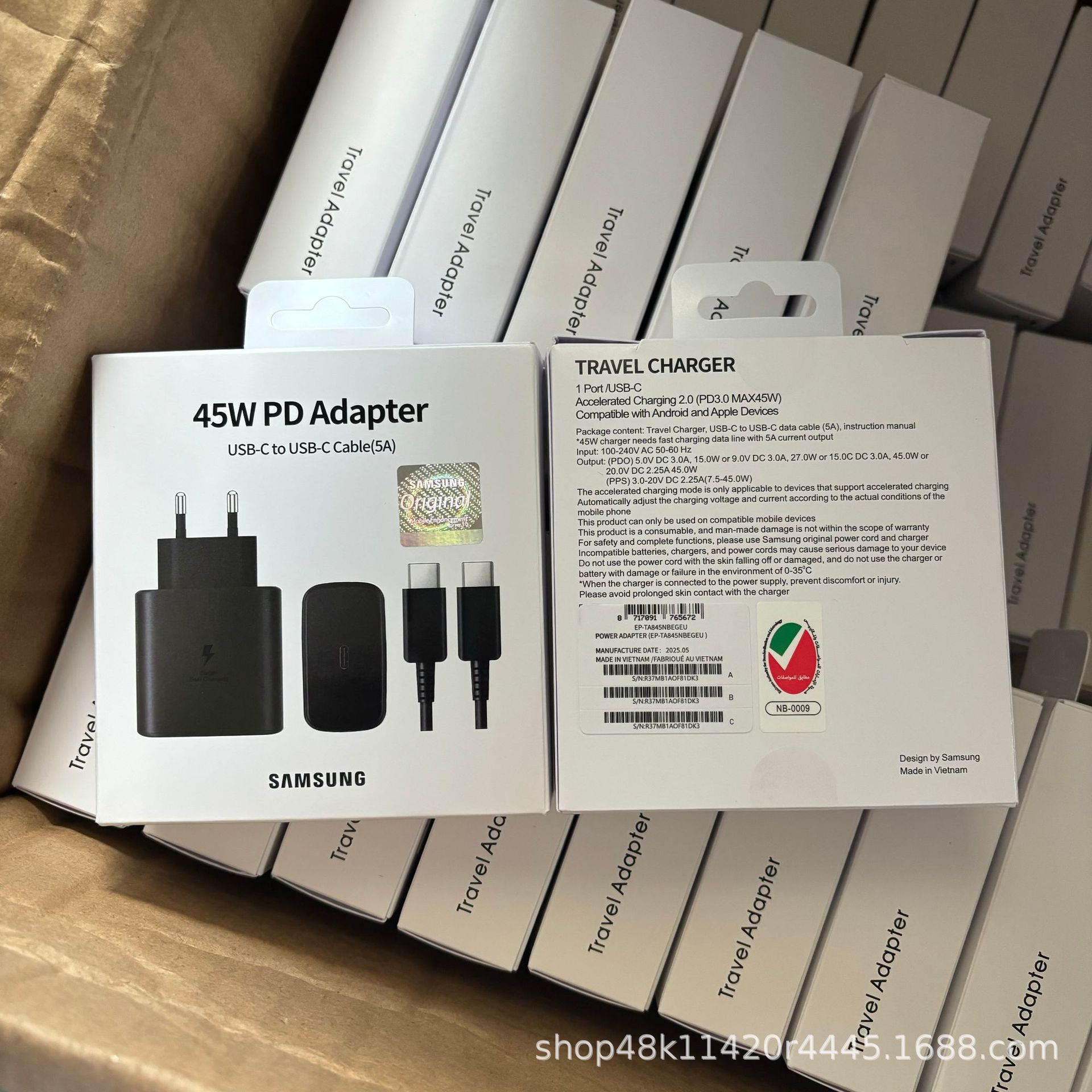 El T845 original es adecuado para el cargador de teléfono móvil Samsung 45W estándar europeo estándar británico super carga rápida 2.0 cabezal de carga