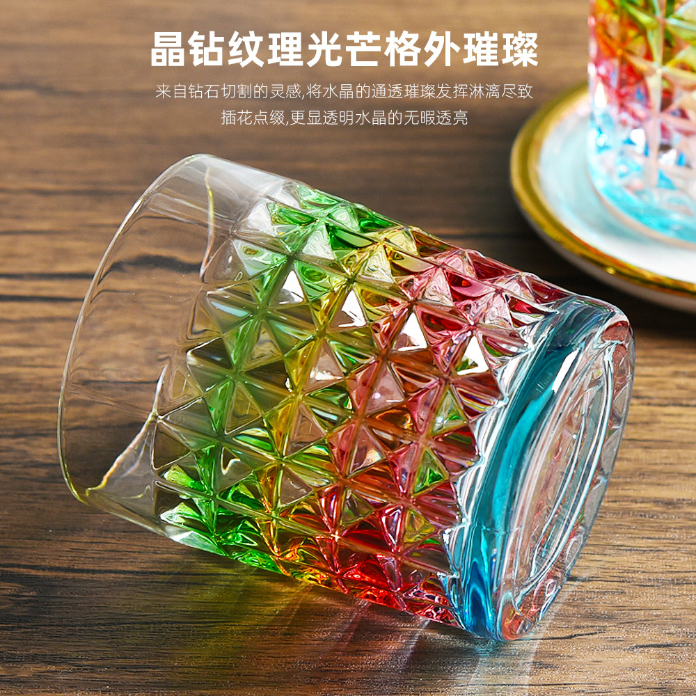 新款北欧创意家用威士忌杯套装古典水晶玻璃手绘七彩酒樽套装摆件