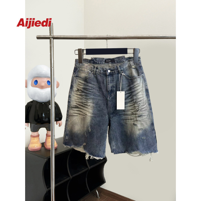 Five-Point Pants Lzgr Distressed Graffiti Ct Splicing Asymmetrical Ai Correct Denim Shorts Version Hand-Painted Jerop