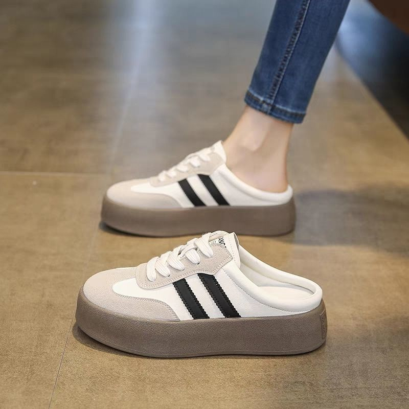 Mitad zapatillas de primavera y verano para mujeres 2025, nuevo calentamiento, zapatillas de fondo grueso, zapatos casuales, zapatos perezosos.