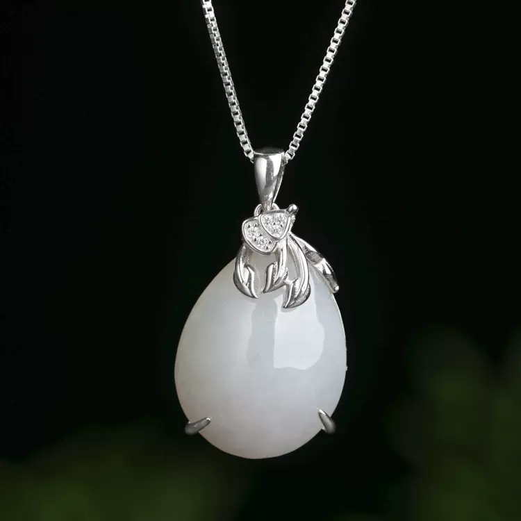 天然翡翠吊坠女 S925项链纯银缅甸玉水滴 镶嵌玉石坠送女友妈妈