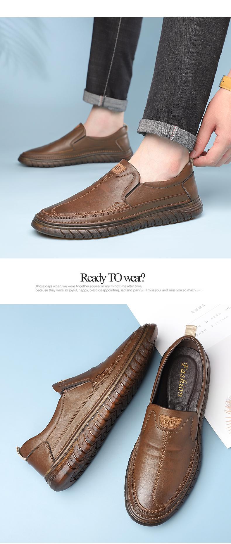 Leather for autumn business dress, oversized casual soft soled black men's wedding and groom's shoes_voghion.com