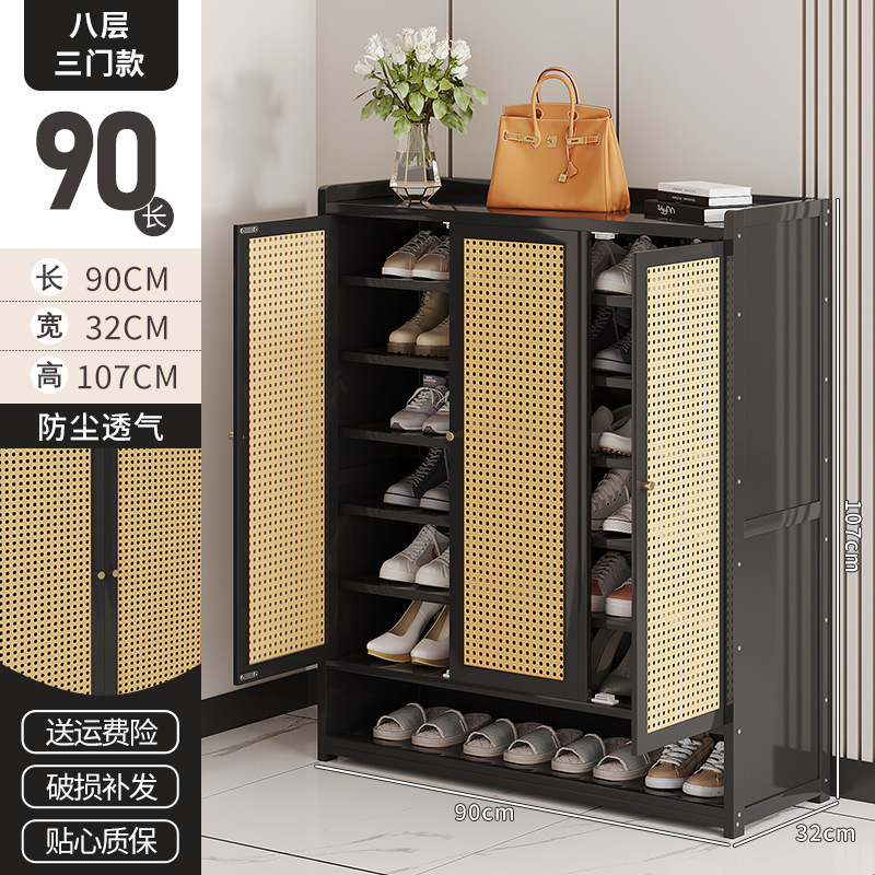 日式简约藤编防尘鞋柜收纳鞋架家用门口玄关柜小户型大容量一体柜|undefined