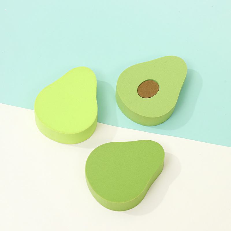 Personalizada serie de polvo de fruta suave forma especial seca húmeda doble uso esponja de maquillaje polvo de aguacate ultra suave forma