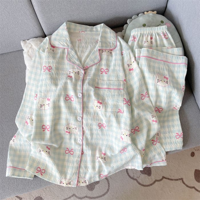 Al por mayor transfronterizo primavera y otoño nuevo pijama de mujer nubes de algodón con solapa cardigan de manga larga pantalones dulces set de ropa para el hogar