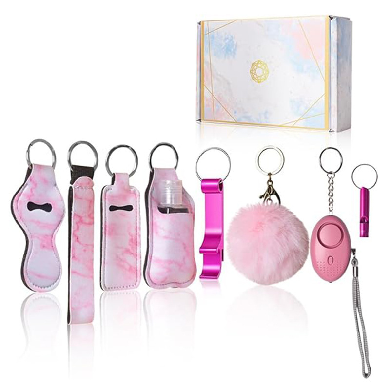 Cross mirror spot self-defense wrist pompom key chain set women's hand washing device key chain aluminum anti-wolf key chain
