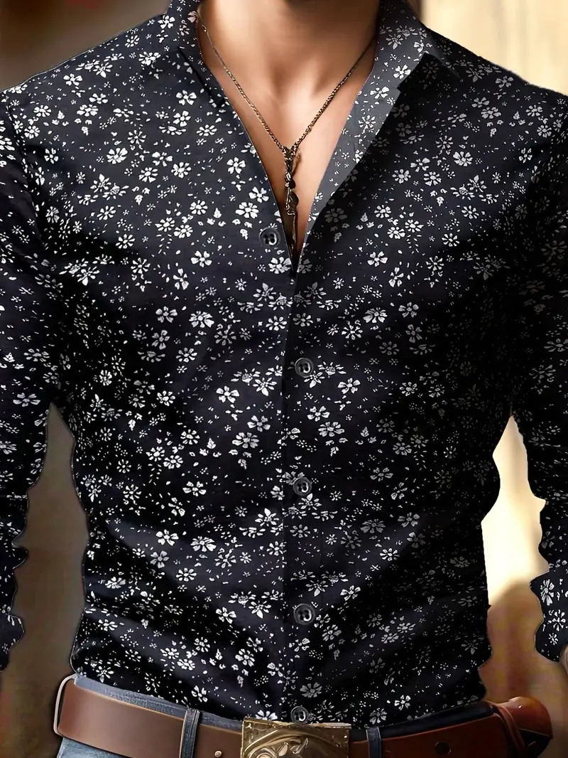 Comercio exterior europeo y americano transfronterizo 2024 nuevo estilo casual de moda salvaje patrón de planta camisa de manga larga para hombre MB12