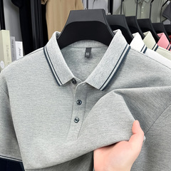 夏用純綿ポロシャツ、中高年男性向けカジュアル無地トップス、卸売、多用途