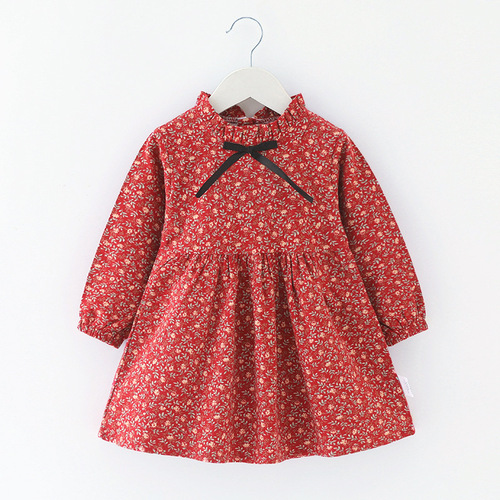 Girls floral dress spring and autumn Korean style princess dress pure cotton long-sleeved outer wear small fresh skirt 2024 new style