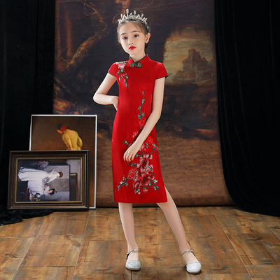 Children Chinese dresses Red Qipao improved cheongsam for  girls Chinese folk costumes for little girls stage performance Qipao Dress