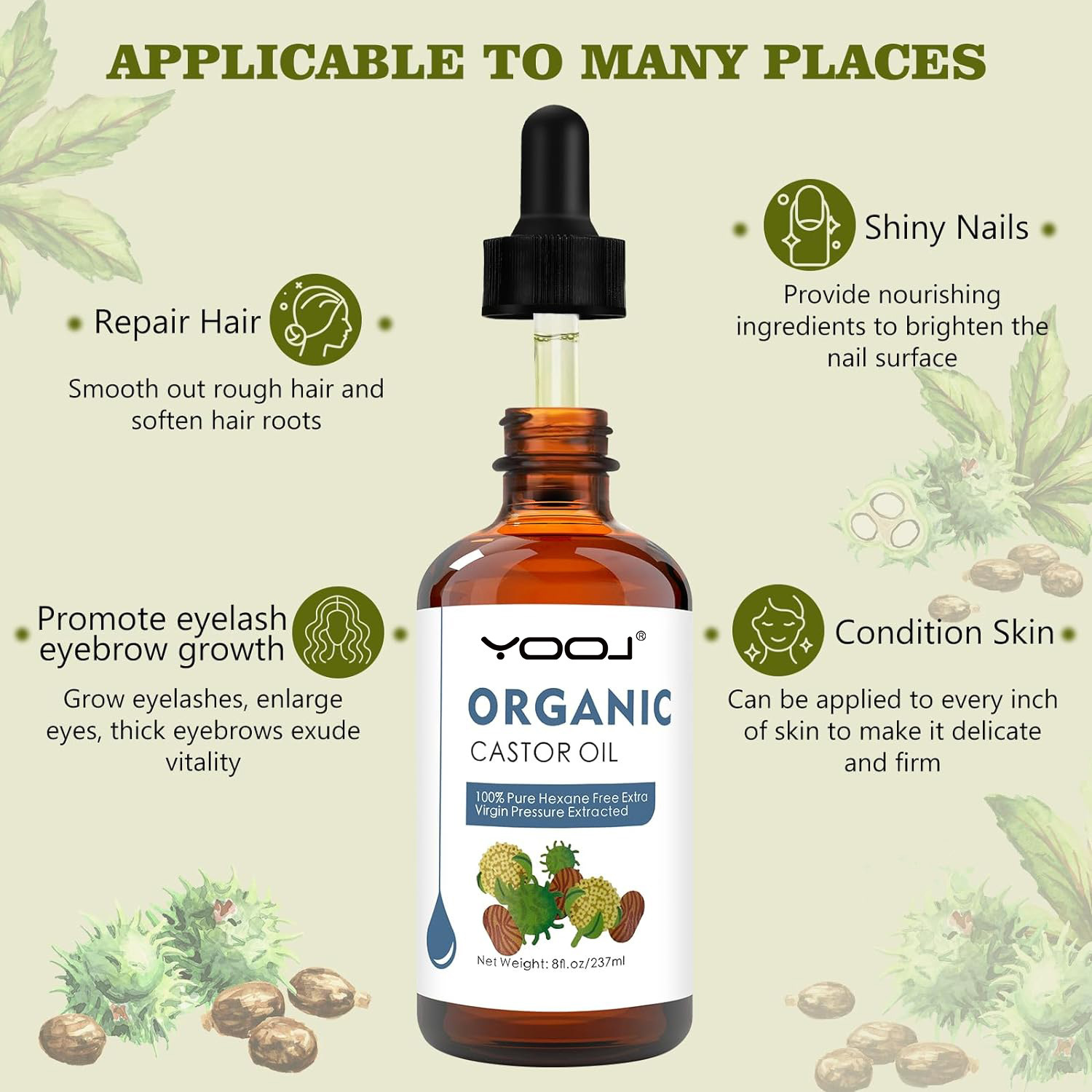Cross-Border Hot Selling Pure Castor Oil Castor Oil Eyelashes Eyebrows Hair Improvement Repair Dry Castor Oil