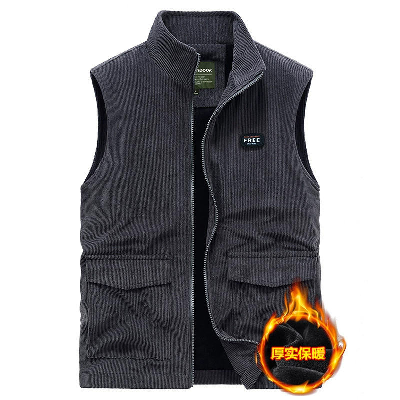 Осенне-зимняя тонкая бархатная трехмерная нашивка-Сумка ежедневно в наличии синий однотонный свободный хлопковый жилет на молнии с капюшоном 58602