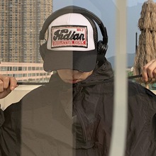 2025新款夏季3D刺绣INDIAN网眼透气棒球帽棉男拼接韩版大帽檐潮牌