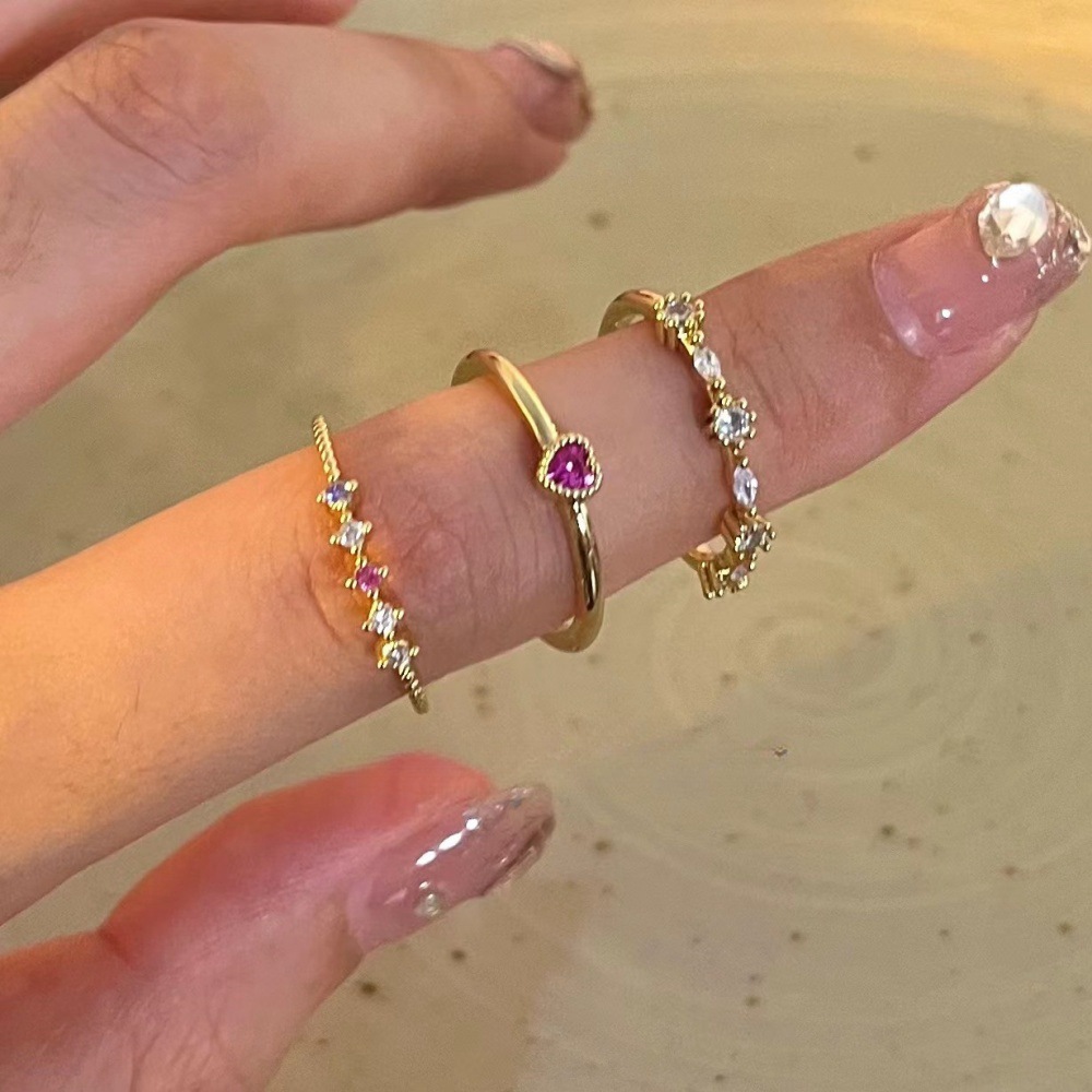 Delicate zirconia ring set for women, stackable elegant petite finger rings, niche light luxury hand accessories, open and adjustable