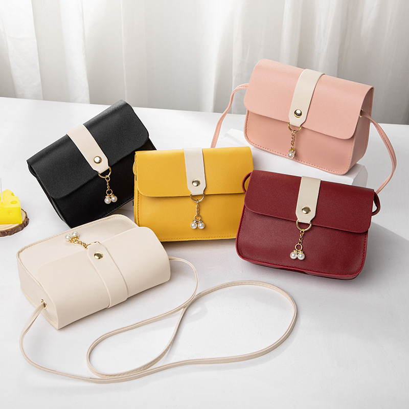 2024 Women's Small Bag Daily Versatile Spring and Summer Women's Bag Contrast Color Small Square Bag Pearl Pendant Bag Mobile Phone Bag Crossbody Bag