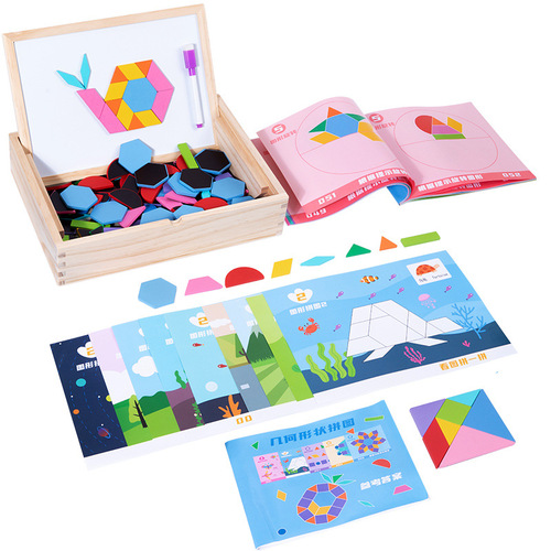 New CPC children's wooden magnetic geometric puzzle educational drawing board puzzle board 3 years old 5 years old puzzle building block toys wholesale
