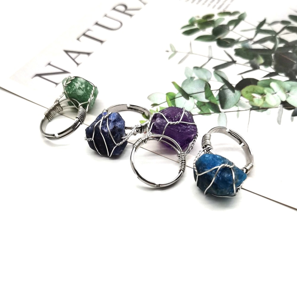 Ethnic Style Geometric Metal Handmade Natural Stone Open Ring