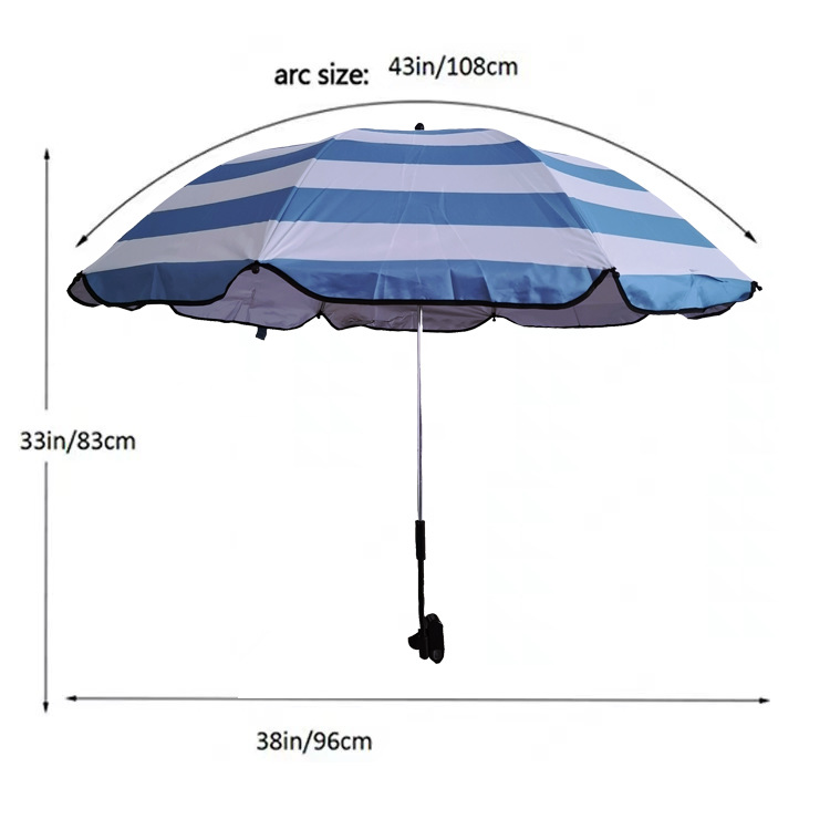 Nuevos productos para adultos silla de playa paraguas azul blanco rayas abrazadera paraguas silla de camping respaldo sombrillas paraguas de playa