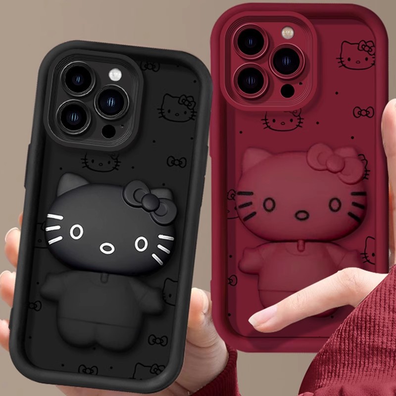 For Apple 15promax New 12 Phone Case Apple 14 Cute Kt Cat Stand Mirror iPhone13 Women