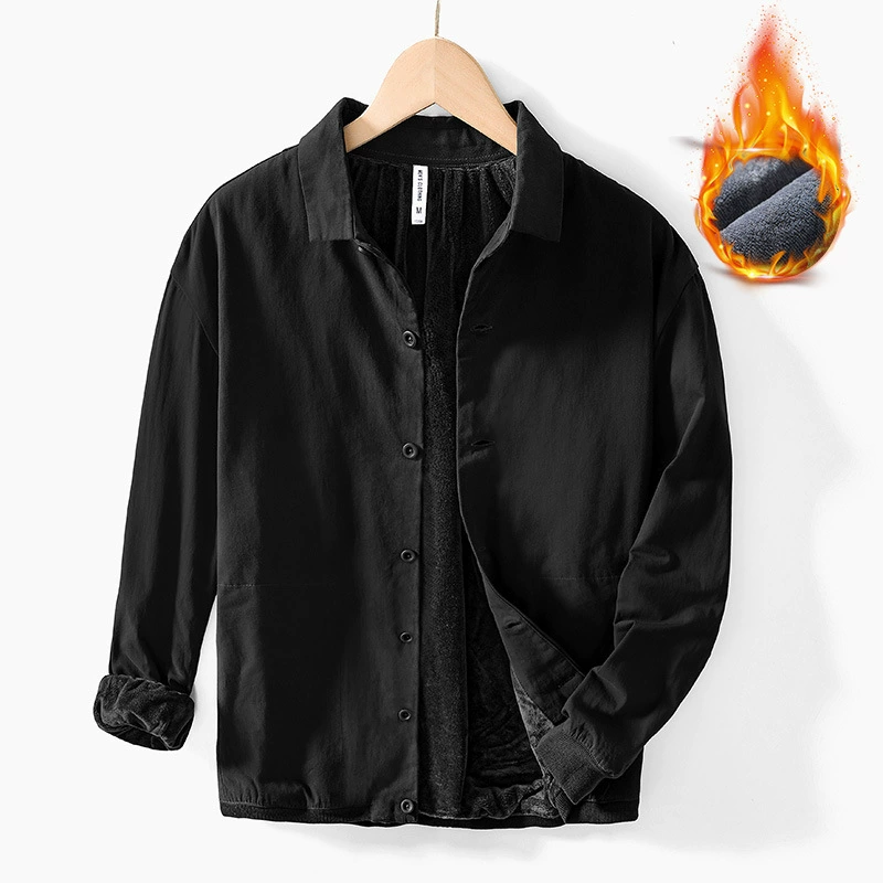 L129 Plus Толстая рубашка с длинным рукавом Куртка ретро свободная повседневная бейсбольная форма с карманом поколение волос