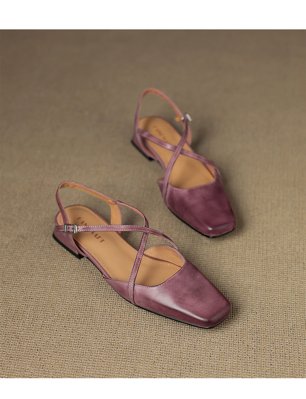 Sandal nữ mũi kín quai chéo buộc dây gót thấp phong cách Hàn Quốc — màu tím chi tiết 16