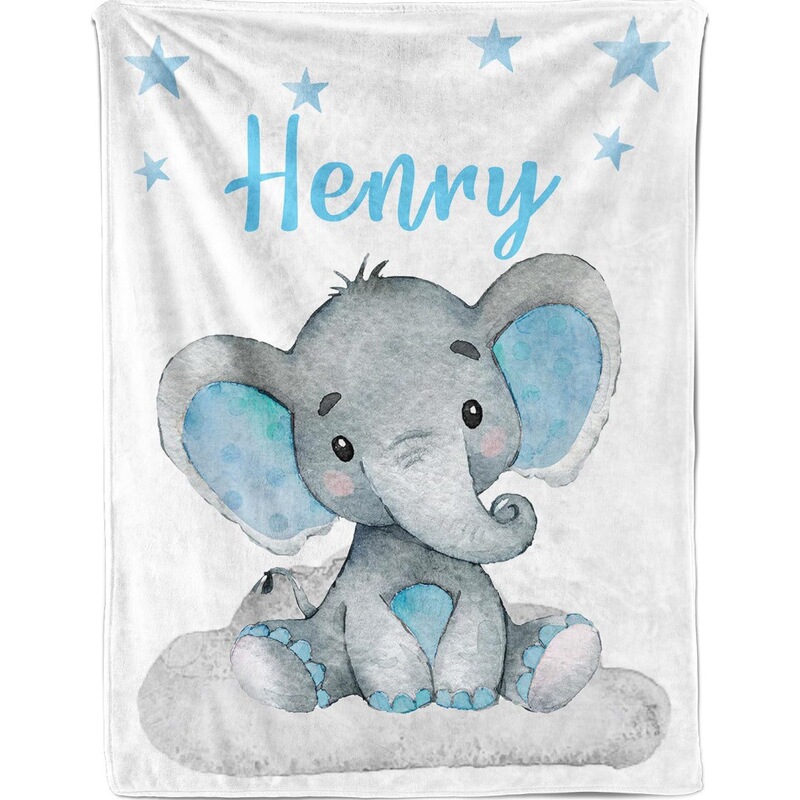 Personalized Baby Blanket with Name, Elephant Baby Blanket, Soft Newborn Swaddle, Toddler Blanket, Cross-Border