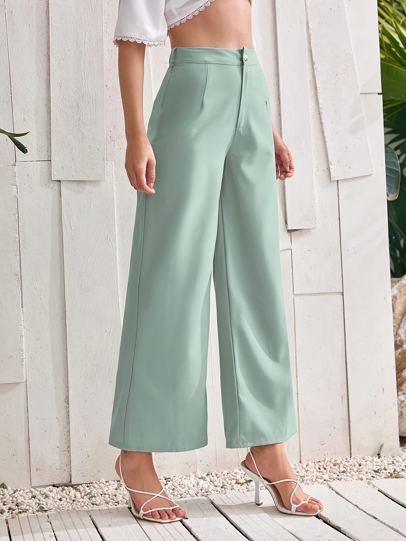 2026 transfronterizos de verano de mujer nuevos pantalones rectos de cintura alta de color sólido sensación de pluma cómodo pantalones de piernas de calzado casual image 3
