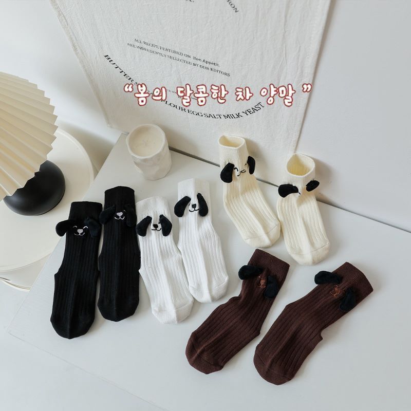 Children's autumn and winter new mid-calf socks three-dimensional puppy ear socks cute baby doll socks boys and girls Korean fashion