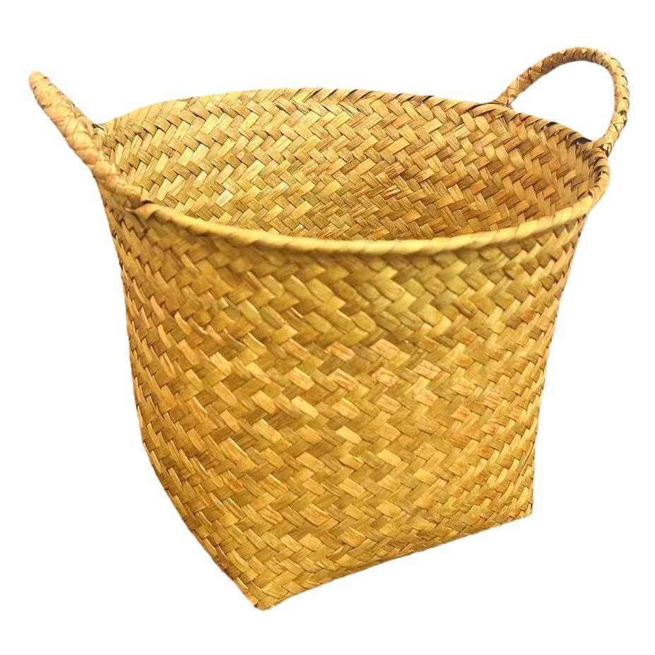 Fábrica al por mayor estilo nórdico maceta tejida cesta de paja de mar suministros para el hogar escritorio paja cesta de almacenamiento paja cesta de flores tejidas
