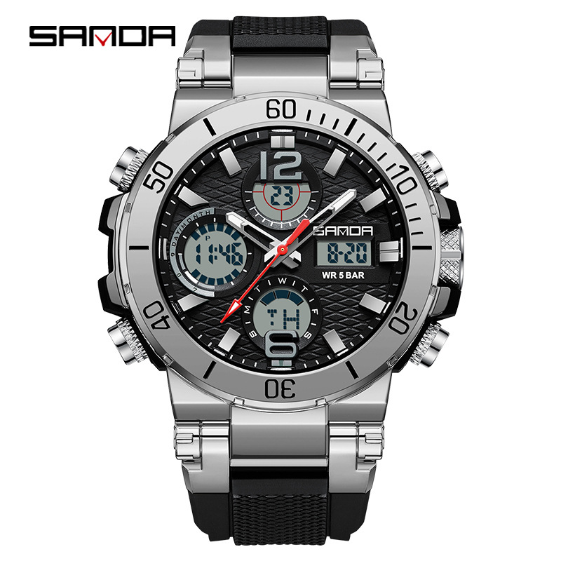 SANDA reloj electrónico multifunción luminoso impermeable reloj de hombre de moda negro tecnología estudiante reloj deportivo 6167