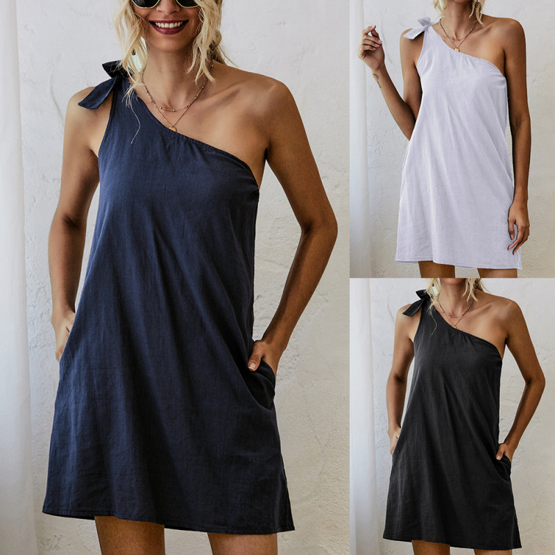 Cross-border Amazon European and American Women's Women's Oblique Shoulder Strap Sexy dress Summer 2025 New Women's Beach Dress