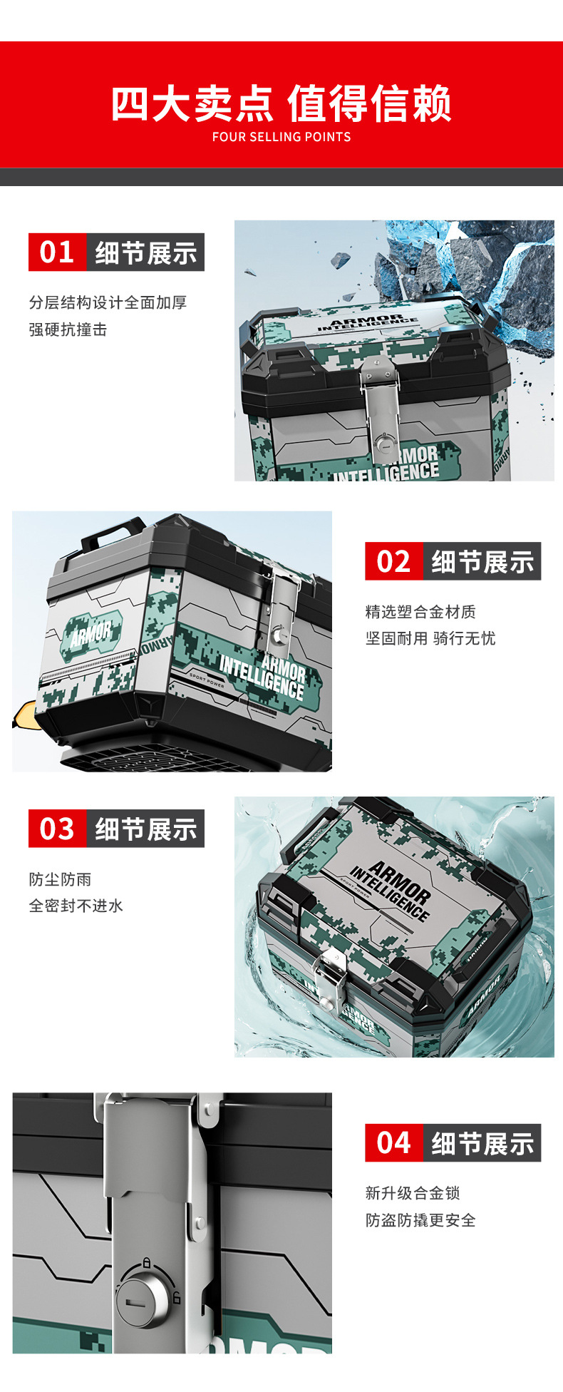 Motorcycle Rear Trunk with Large Capacity of 45 Liters, Detachable Delivery Vehicle Trunk, Universal Storage Box for Electric Vehicles