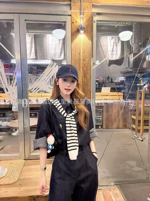 25早秋小马刺绣老钱风天丝牛仔衬衫套装女松弛感垂感拖地阔腿裤|undefined