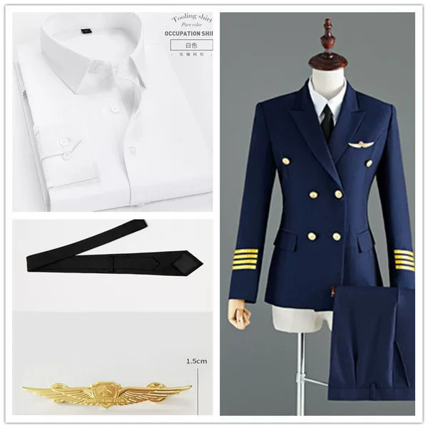 Jacket, trousers, shirt, tie, brooch