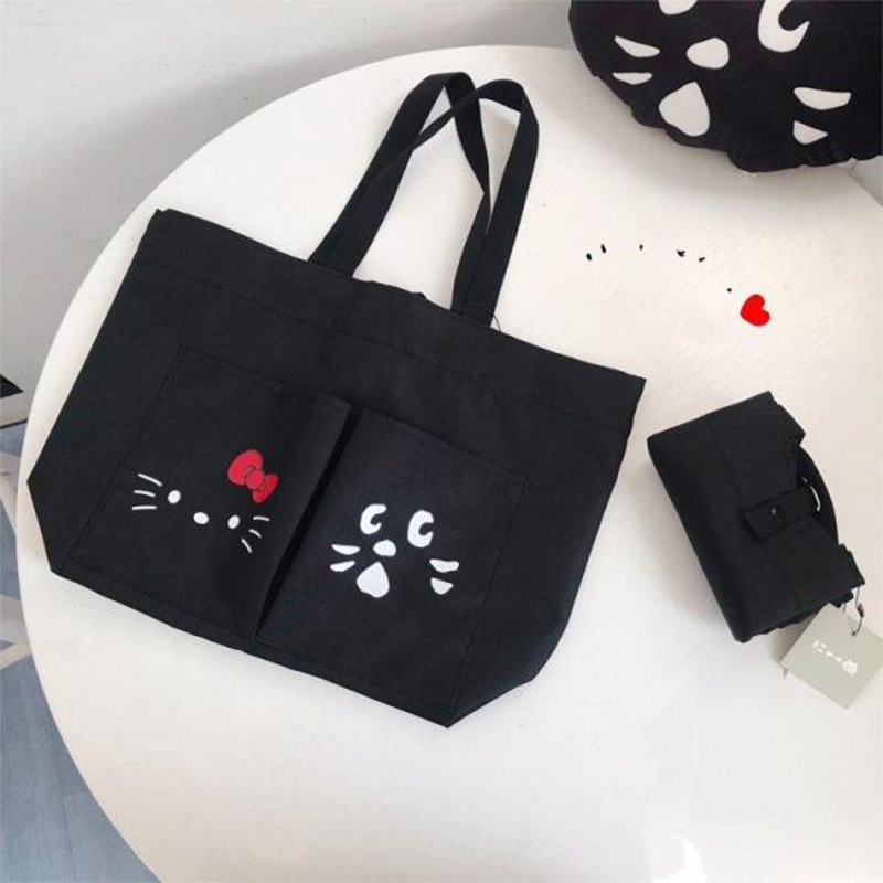 外贸出口日系惊讶猫大容量多口袋学生补习袋手提购物袋旅行单肩包