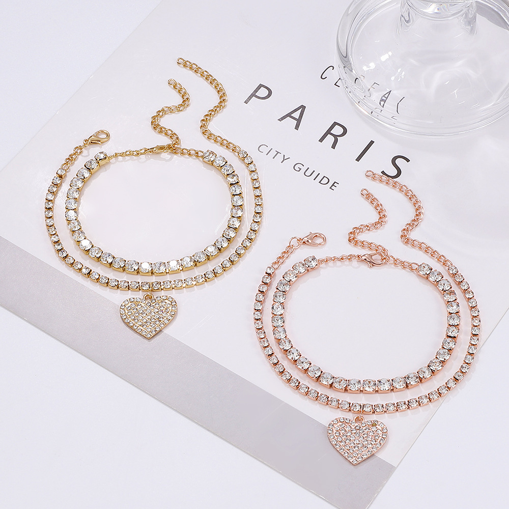 Rhinestones Inlay Material Wholesale Jewelry Elegant Retro Heart Shape Alloy Rhinestones Anklet