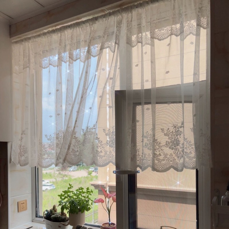 1PC新款二排花厨房短帘窗帘客厅卧室装饰窗纱窗帘个性装饰穿杆窗|undefined