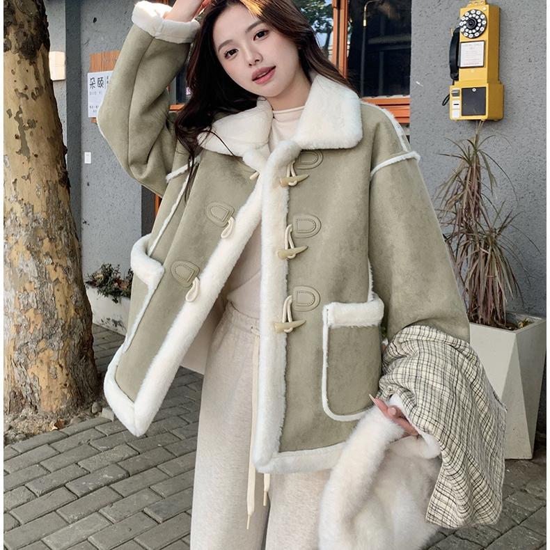 Fleece-Lined Thickened Women's Short Suede Zipper Biker Jacket 2025 Korean Version Loose Lamb Fur Integrated Coat