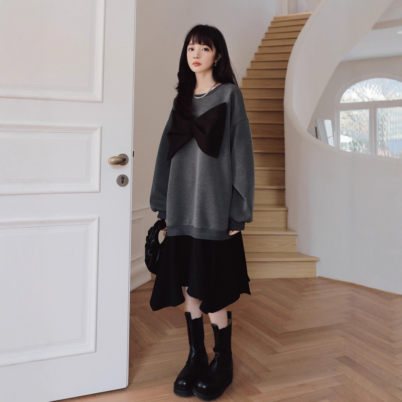 Maternity Autumn Dress with a High-End Feel, Large Size Korean Style Fashion Trendy Mom Sweatshirt Dress to Cover the Belly