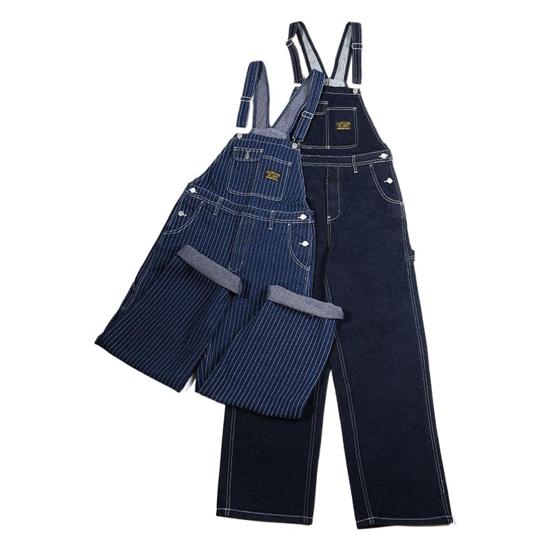 Nuevo OKONKWO monos de mezclilla de color primario pantalones de mezclilla de una pieza a rayas retro para hombre Kaji