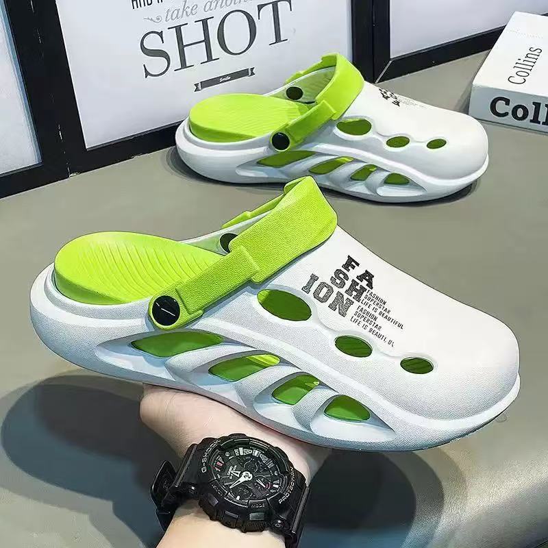 Croc Shoes Men's Summer Outer Wear Deodorant Anti-Slip Thick-Soled Toe-Toe Half Slippers Outdoor Sports Beach Shoes