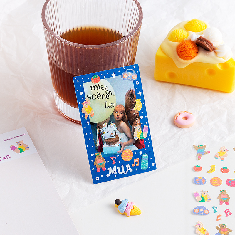 Suave glutinoso oso lindo serie láser Goka mano cuenta impermeable PVC pegatinas animal material coreano DIY papelería pegatinas