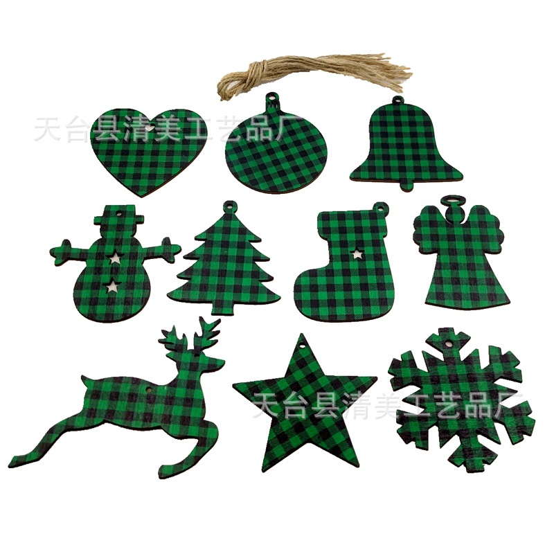 33 modelos de cuadros verdes y negros serie navideña piezas de madera colgante de decoración navideña se pueden combinar libremente 10 piezas en un paquete