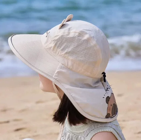 Children's Summer Shawl Hat for Boys and Girls, Large Brim Mesh Sunshade, Sun Protection Fisherman Hat, Baby Breathable Beach Sun Hat